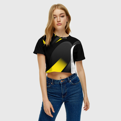 Женская футболка Crop-top 3D Sport wear yellow, цвет 3D печать - фото 3