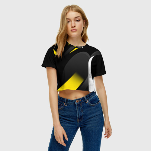 Женская футболка Crop-top 3D Sport wear yellow, цвет 3D печать - фото 4