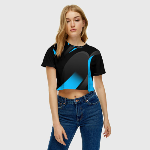 Женская футболка Crop-top 3D Sport wear blue, цвет 3D печать - фото 4