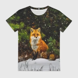 Женская футболка 3D Лиса и снег