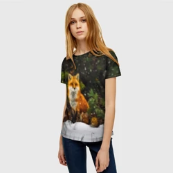 Женская футболка 3D Лиса и снег - фото 2