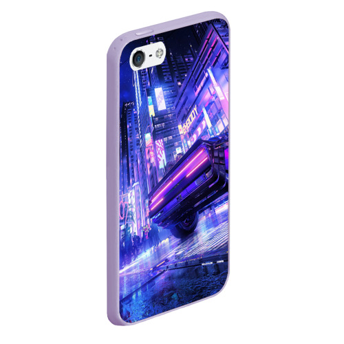 Чехол для iPhone 5/5S матовый Cyberpunk city, цвет светло-сиреневый - фото 3