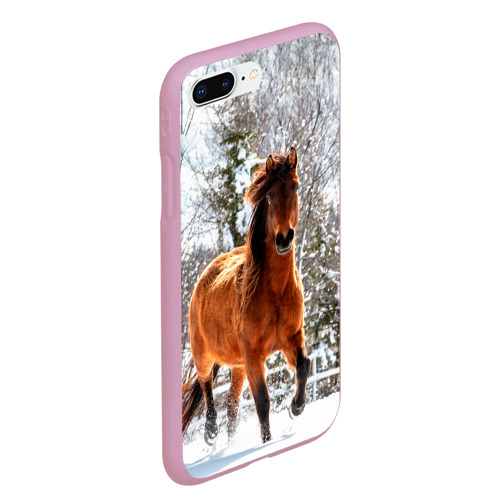 Чехол для iPhone 7Plus/8 Plus матовый Конь и снег, цвет розовый - фото 3