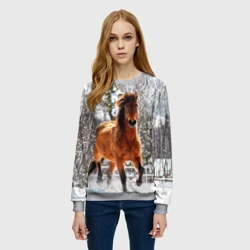 Женский свитшот 3D Конь и снег - фото 2