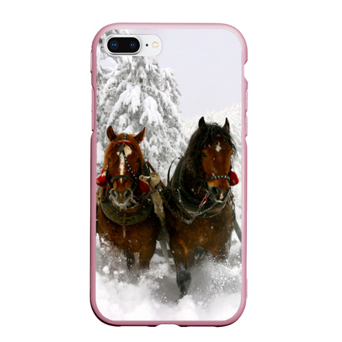 Чехол для iPhone 7Plus/8 Plus матовый с принтом Лошади и снег, вид спереди #2