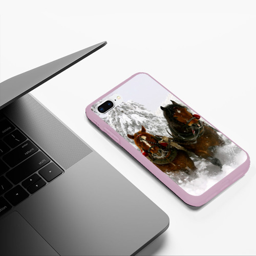 Чехол для iPhone 7Plus/8 Plus матовый с принтом Лошади и снег, фото #5