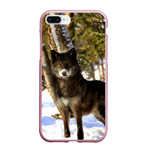 Чехол для iPhone 7Plus/8 Plus матовый Волк и снег, цвет розовый