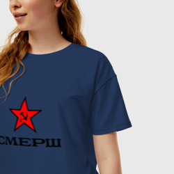 Женская футболка хлопок Oversize Смерш Красная звезда - фото 2