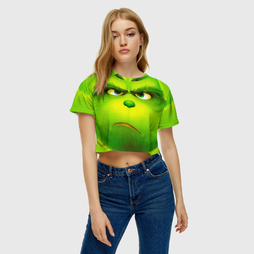 Женская футболка Crop-top 3D Гринч 3D/ The Grinch, цвет 3D печать - фото 3