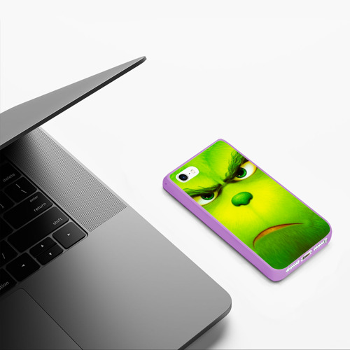 Чехол для iPhone 5/5S матовый Гринч 3D/ The Grinch, цвет сиреневый - фото 5