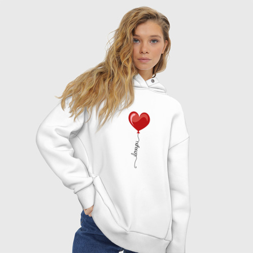 Женское худи Oversize хлопок Воздушное сердечко, цвет белый - фото 4