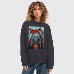 Женский свитшот oversize без начеса хлопок Манчкин со смертью - фото 2