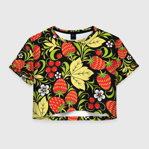 Женская футболка Crop-top 3D Хохлома, цвет 3D печать
