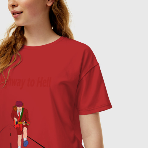 Женская футболка хлопок Oversize Highway to Hell AC DC, цвет красный - фото 3