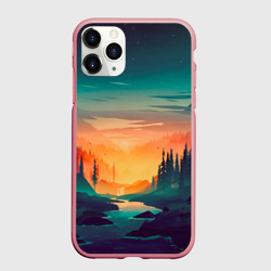 Чехол для iPhone 11 Pro Max матовый Закат в лесу