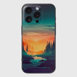 Чехол для iPhone 16 Pro силиконовый с защитой камеры Закат в лесу
