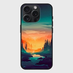 Чехол силиконовый для Apple iPhone 15 Pro Мax матовый Закат в лесу