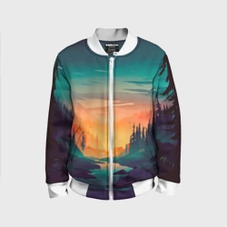 Детский бомбер 3D Закат в лесу