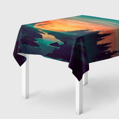 Скатерть 3D Закат в лесу