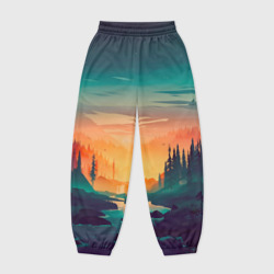 Женские джоггеры оверсайз 3D Закат в лесу