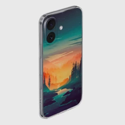 Чехол для iPhone 16 силиконовый с защитой камеры Закат в лесу - фото 2