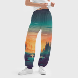 Женские джоггеры оверсайз 3D Закат в лесу - фото 2
