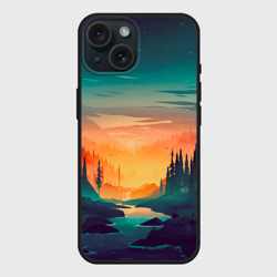 Чехол силиконовый для Apple iPhone 15 матовый Закат в лесу