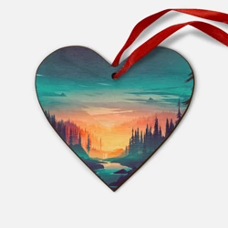 Деревянная игрушка Сердце Закат в лесу