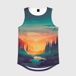 Мужская спортивная майка 3D Закат в лесу