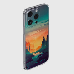 Чехол для iPhone 15 Pro силиконовый с защитой камеры Закат в лесу - фото 2