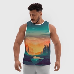 Мужская спортивная майка 3D Закат в лесу - фото 2