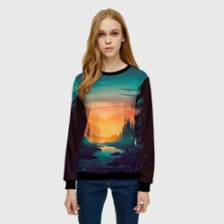 Женский свитшот 3D Закат в лесу - фото 2