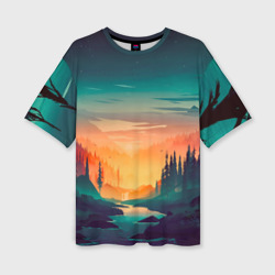 Женская футболка oversize 3D Закат в лесу
