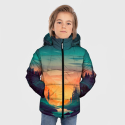 Зимняя куртка для мальчиков 3D Закат в лесу - фото 2