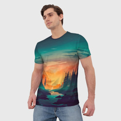 Мужская футболка 3D Закат в лесу - фото 2
