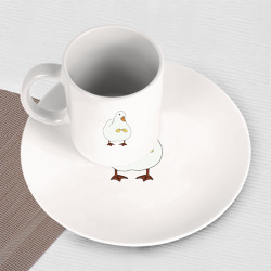 Набор: тарелка кружка с принтом Shy duck для любого человека, вид спереди №3. Цвет основы: белый
