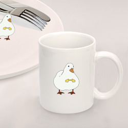 Набор: тарелка кружка с принтом Shy duck для любого человека, вид спереди №2. Цвет основы: белый