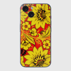 Чехол для iPhone 15 силиконовый с защитой камеры Хохлома