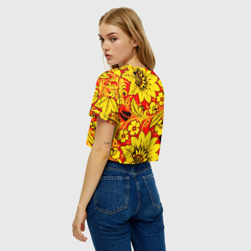 Женская футболка Crop-top 3D Хохлома, цвет 3D печать - фото 5