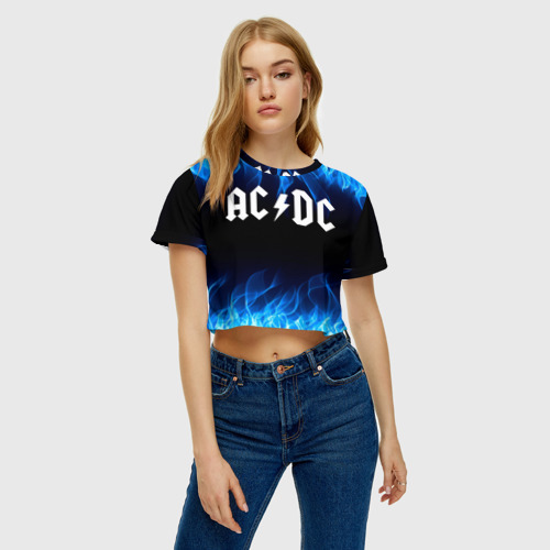 Женская футболка Crop-top 3D AC/DC, цвет 3D печать - фото 3