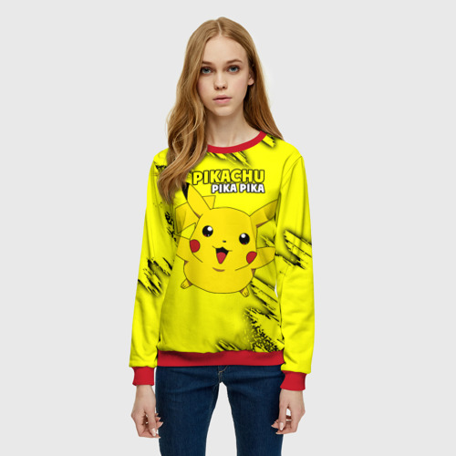 Женский свитшот 3D с принтом Pikachu Pika Pika, фото на моделе #1
