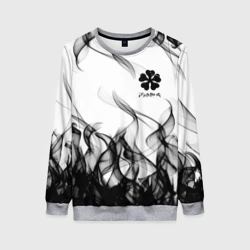 Женский свитшот 3D Черный Клевер объятый огнем