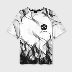 Женская футболка oversize 3D Черный Клевер объятый огнем
