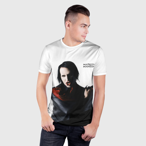 Мужская футболка 3D Slim с принтом Marilyn Manson, фото на моделе #1