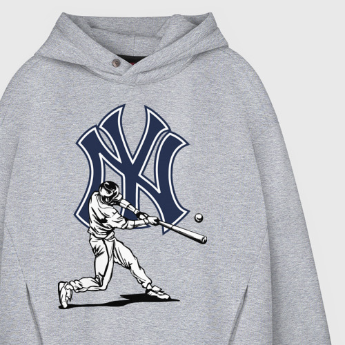 Мужское худи Oversize хлопок New York Yankees - baseball team, цвет меланж - фото 4