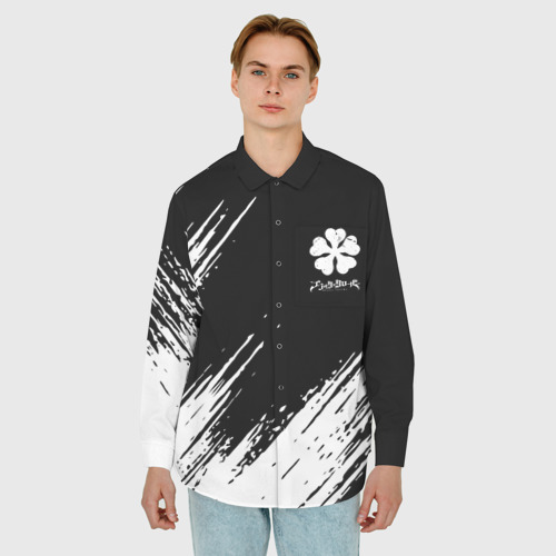 Мужская рубашка oversize 3D Черный клевер, цвет белый - фото 3