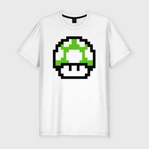 Мужская приталенная футболка из хлопка с принтом Гриб Марио, вид спереди №1