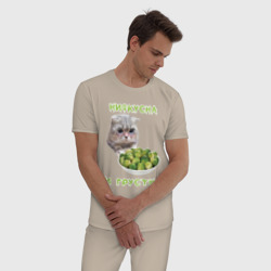 Мужская пижама хлопок Нифкусна и грустна - кот мем и капуста брюссельская - фото 2