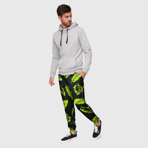 Мужские брюки 3D Зеленые листья, цвет 3D печать - фото 3