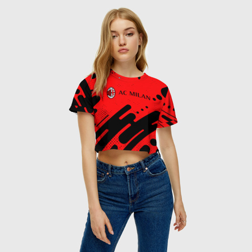 Женская футболка Crop-top 3D AC MILAN / МИЛАН, цвет 3D печать - фото 3